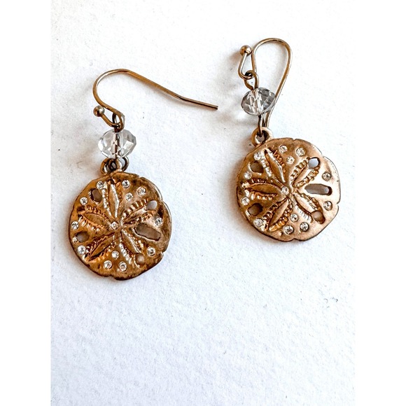 Unbranded Jewelry - Sand Dollar Dangle Earrings Gold Tone Crystal Beach Coastal Nautical Jewelry